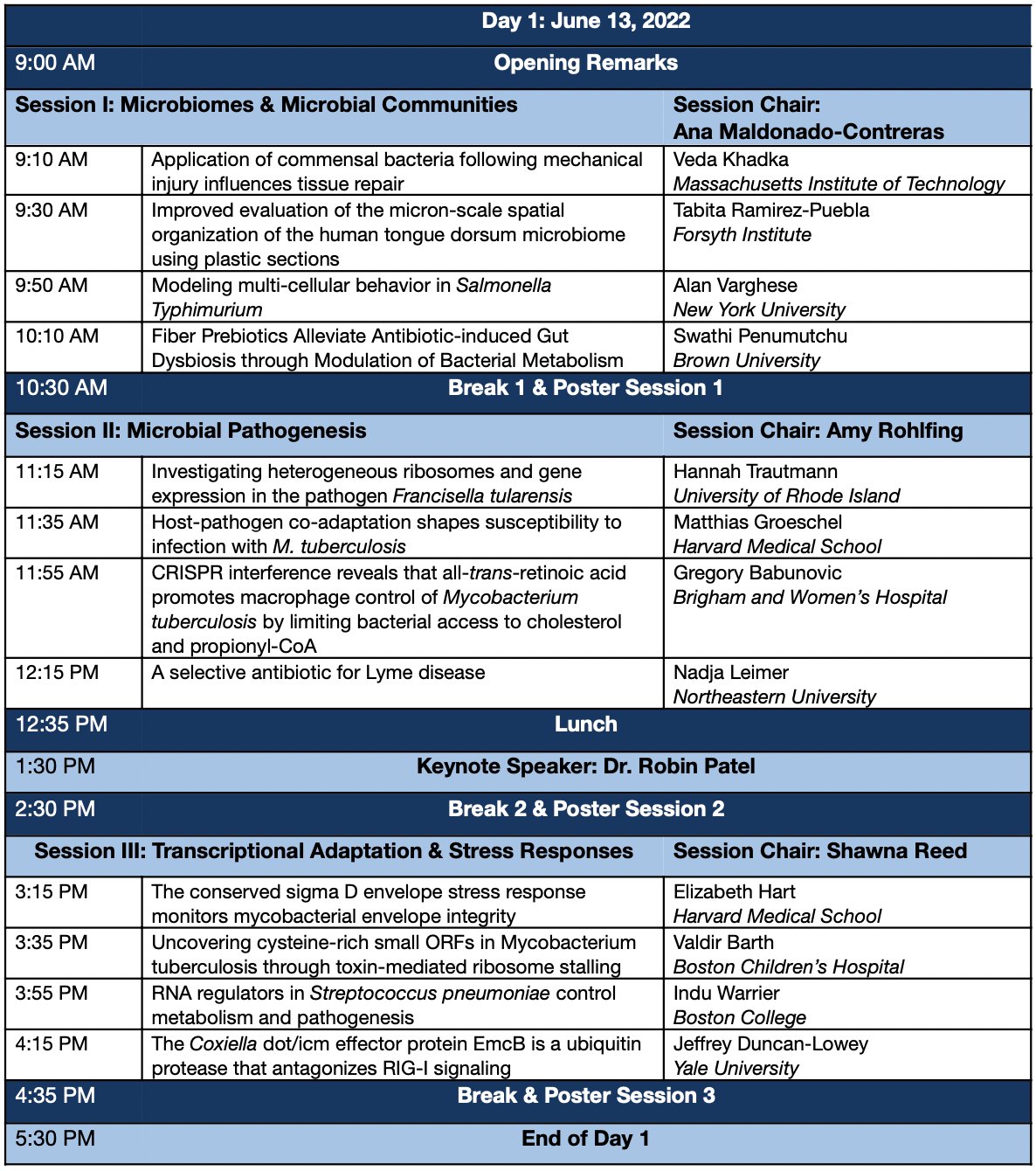 Boston Bacterial Meeting (BBM) on X: "Fresh out the oven! Here is our  schedule for BBM 2022 🥳 We cannot wait to meet with you all in less than 2  weeks! https://t.co/fbtZQosM8V" /