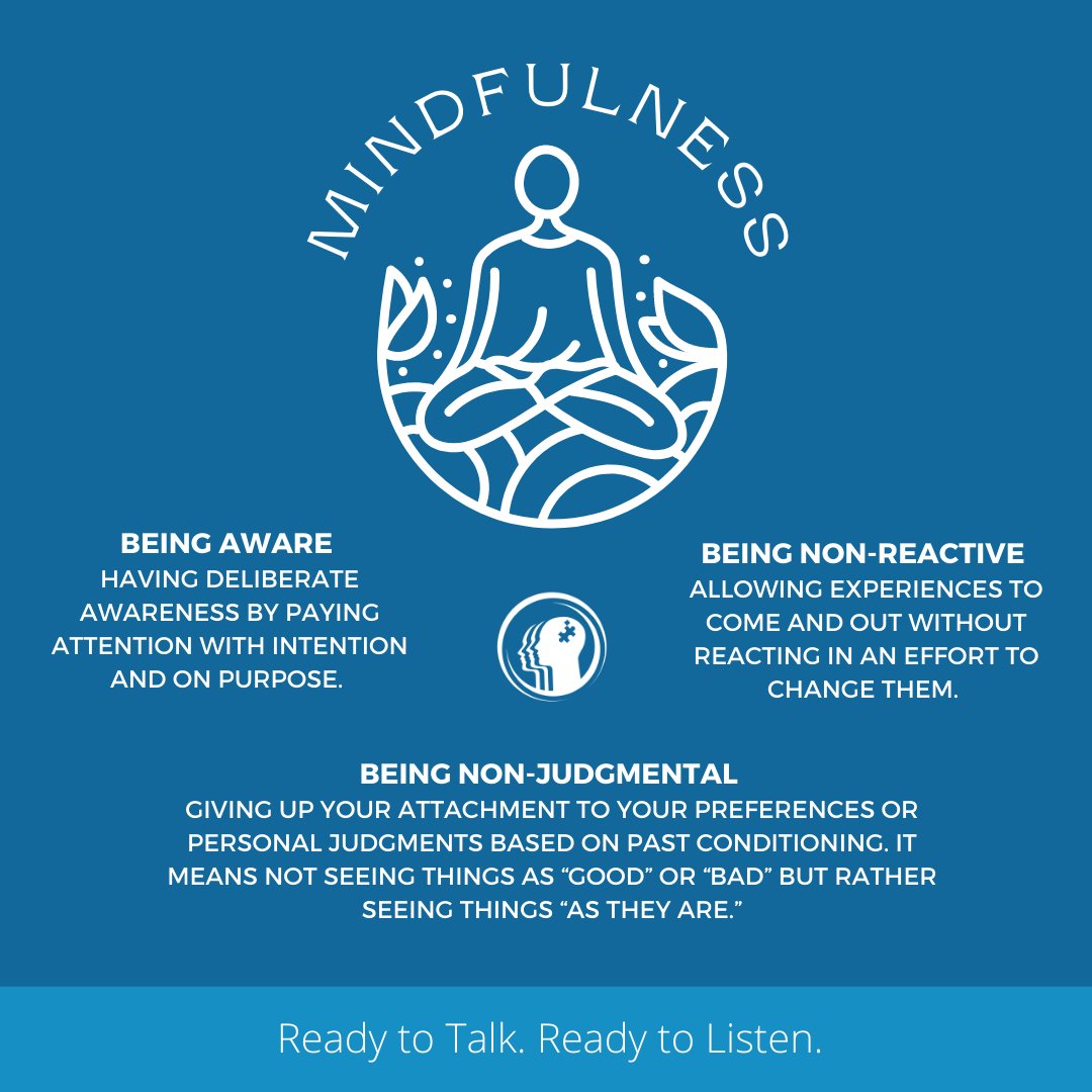Mindfulness is about learning to pay attention to not only your inner workings of our own mind but also what surrounds you. 

#mindfulness #aware #nonreactive #nonjudemental #readytotalk #readytolisten #caringhealth4everyone #selfcare #telehealth #teletherapy #mentalhealth