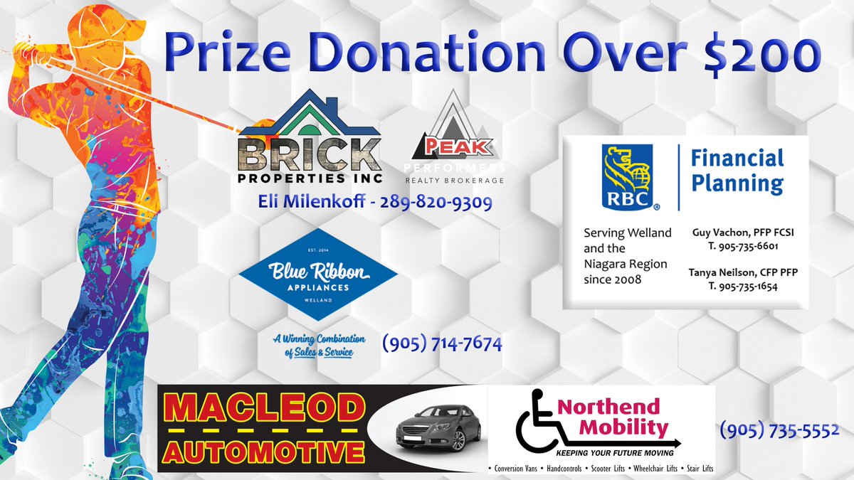 Our Annual Golf tournament is just around the corner!  We would like to thank our sponsors for making this event a success.  See our Bronze sponsors and Large prize donors.