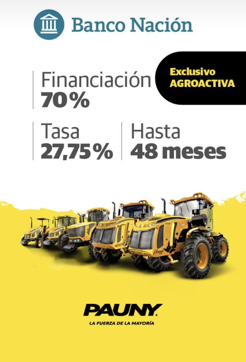 firmaqsa's tweet photo. No te pierdas la oportunidad de gestionar la mejor financiación para tener #TuPauny
⚠ ¡Tené en cuenta que es por tiempo limitado! -
Visitanos en el stand de #AgroActiva2022 y asesorate con los mejores profesionales.

#Agroactiva2022 #AmorSalvaje #LaFuerzaDeLaMayoria #BancoNacion https://t.co/qj2MtXzyt9