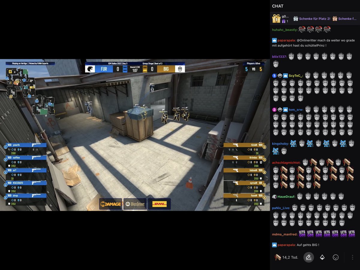 Zweites Game läuft… Jungs ⁦<a href="/BIGCLANgg/">BIG</a>⁩ wir drücken euch die Daumen #gobig #iemdallas2022 #bigclan #99damage