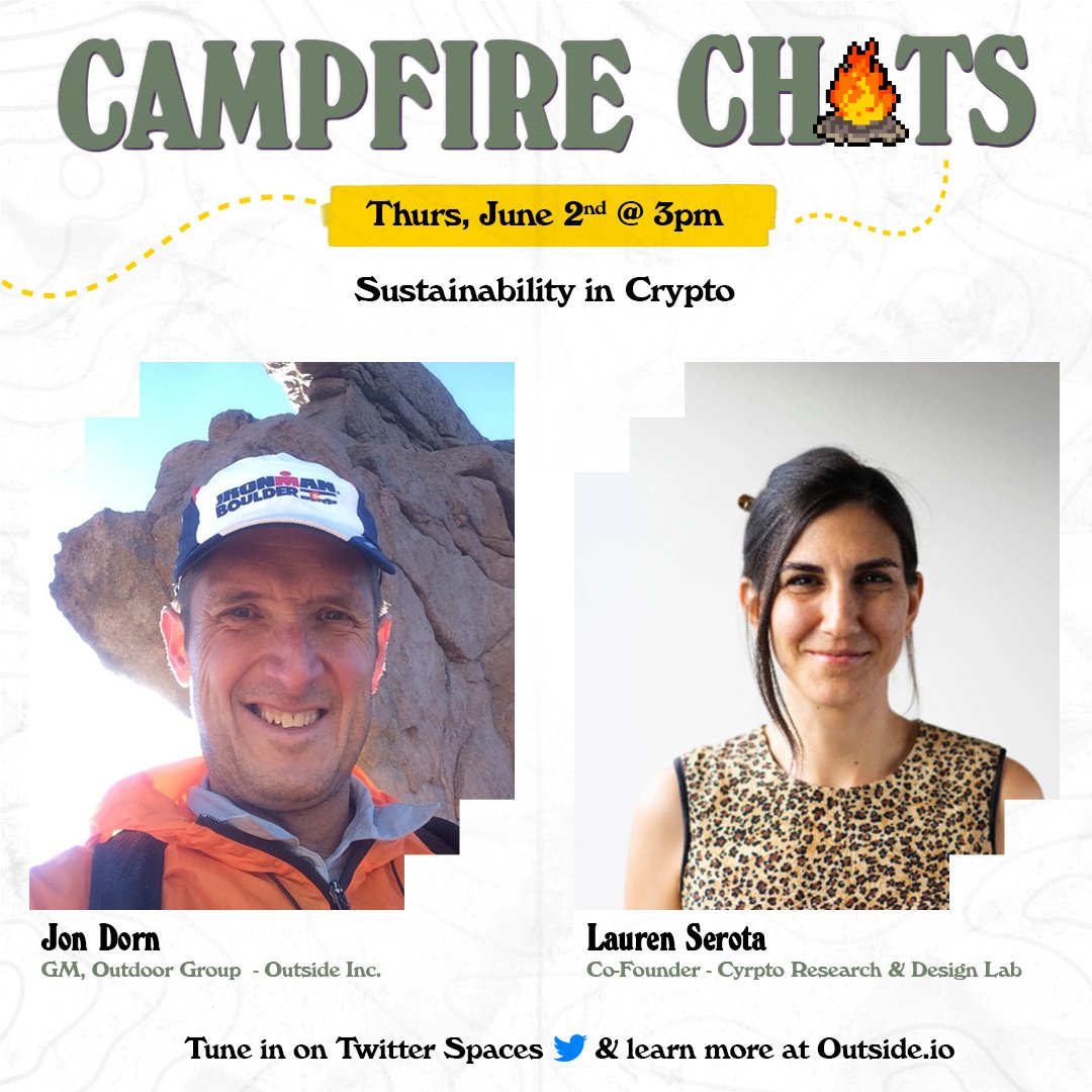 Join the discussion: Crypto &amp; Sustainability #outerverse #outsideio

<a href="/serota/">lauren serota</a> <a href="/JonDorn/">JonDorn</a> <a href="/Dani_Vans/">Dani Van de Sande</a> @AndrewManart <a href="/KyrstinStone/">Kyrstin Stone</a> 

Set a reminder👉x.com/i/spaces/1BRKj…