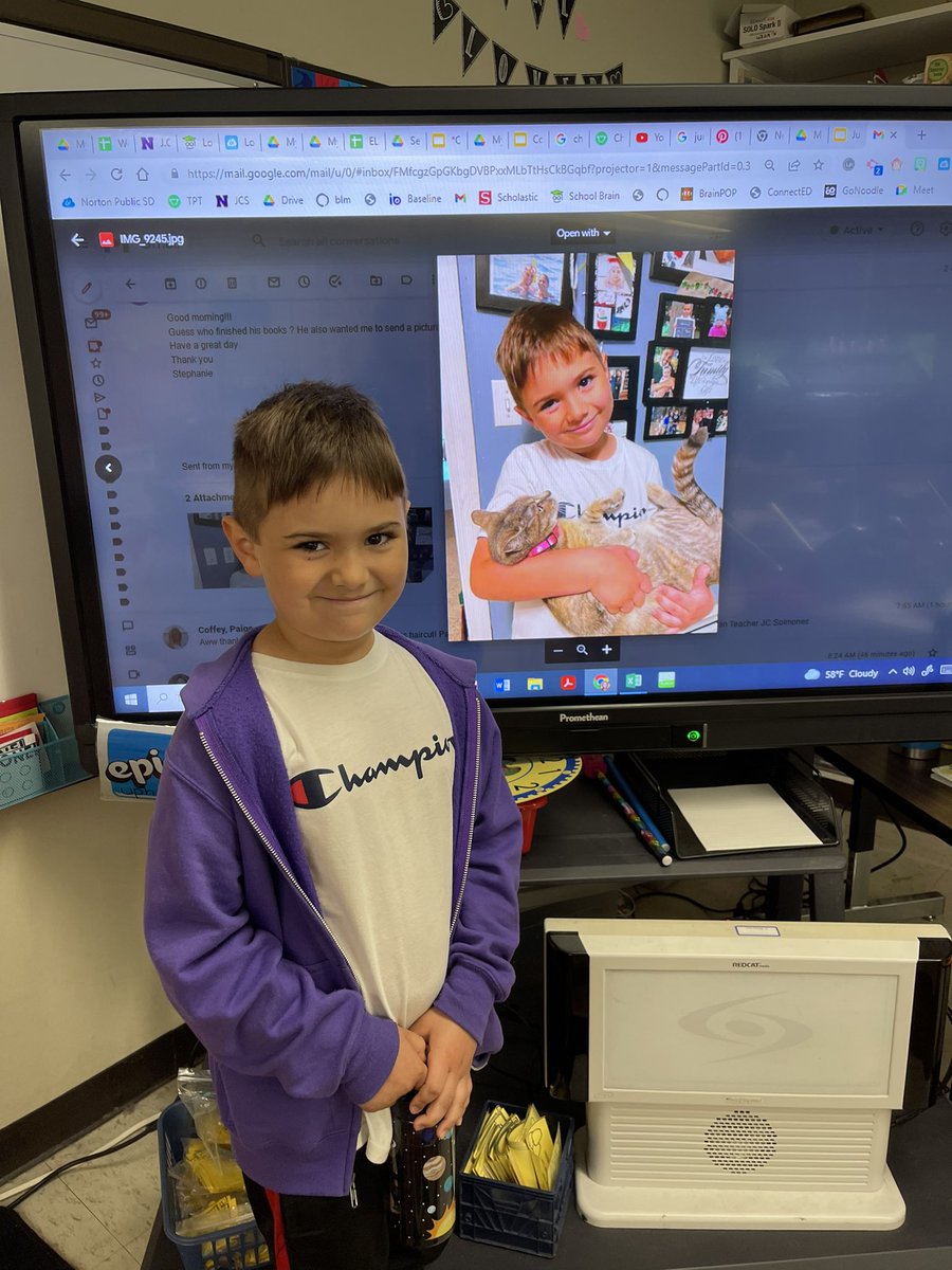 MrsWelchJCS1's tweet photo. It’s such a technology perk @LearnPromethean to share accomplishments, pets and more from home for all to view on the big screen! #SeaTurtlesRule #NPSStrong https://t.co/EZDSId4U1d
