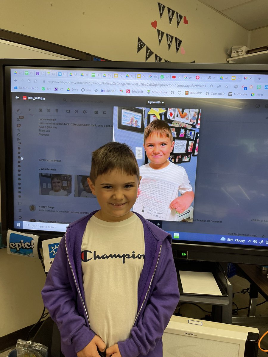 MrsWelchJCS1's tweet photo. It’s such a technology perk @LearnPromethean to share accomplishments, pets and more from home for all to view on the big screen! #SeaTurtlesRule #NPSStrong https://t.co/EZDSId4U1d