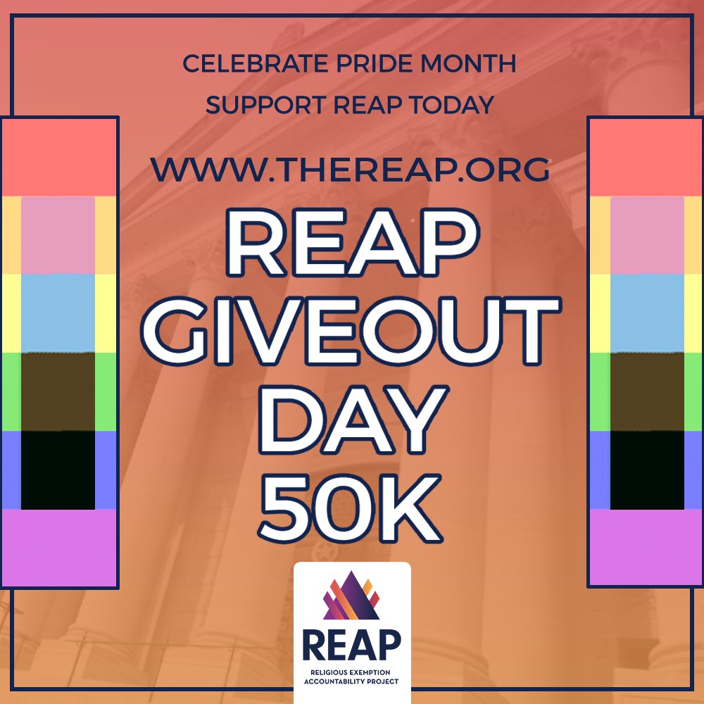 Kick off Pride Month by helping close religious exemption loopholes and supporting LGBTQ+ students. Donate to @REAP_LGBTQ through its #GiveOUTDay campaign. All donations matter and count toward unlocking cash prizes for REAP if it places in top 3 of orgs its size. Link below ⬇️