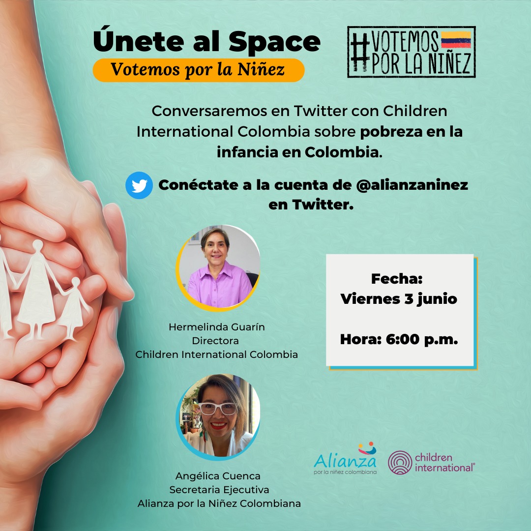 alianzaninez's tweet image. 📆 ¡Agéndate este viernes 3 de junio a las 6pm en nuestro #TwitterSpace donde conversaremos junto con @childrenIntCol sobre ¿Por qué el próximo presidente de Colombia debe estar comprometido con la erradicación de la #Pobreza en la niñez? 🤔

Te esperamos

#VotemosPorLaNiñez
