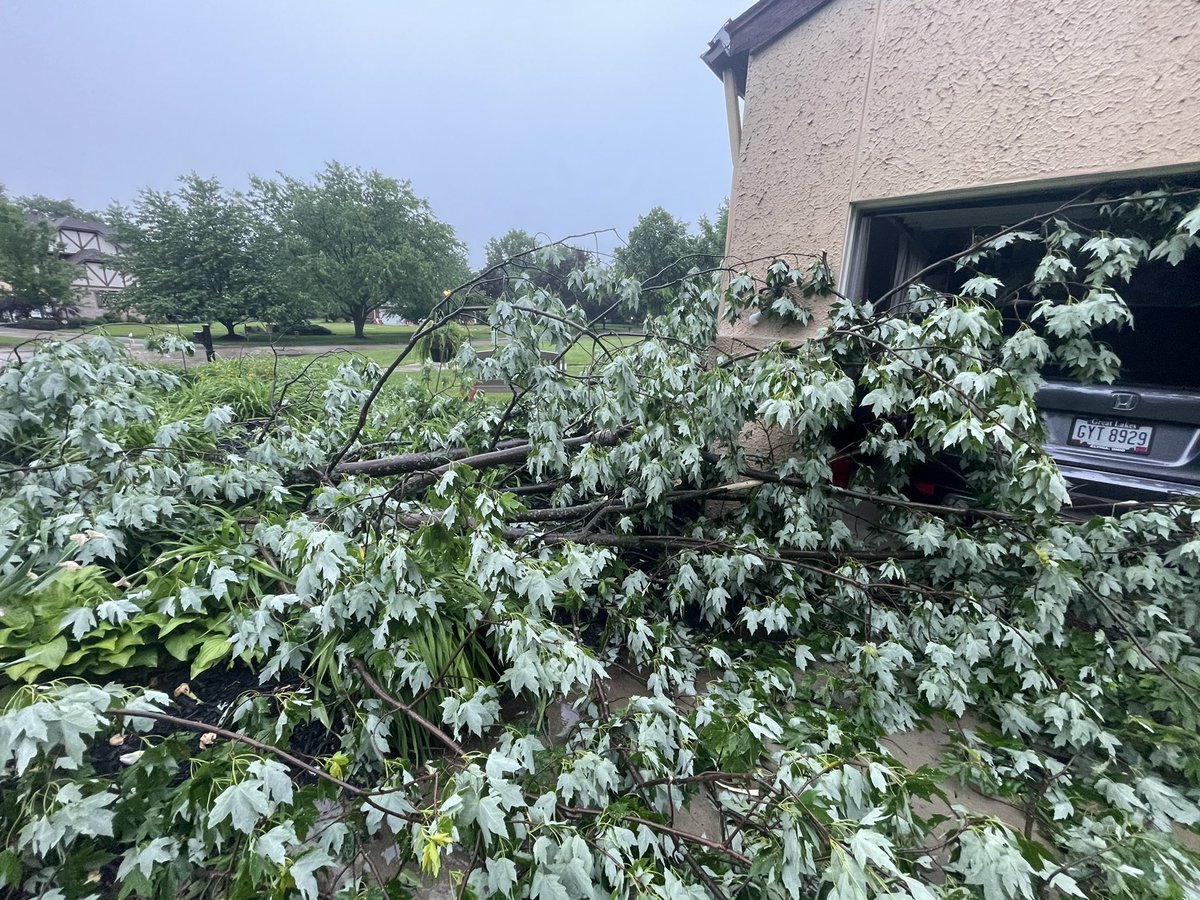 ECbaseball_'s tweet photo. Thanks to friends for lending a helping hand.  Lightning struck our neighbor’s tree and did some damage to our property earlier today.  Hearing maybe a tornado ripped through?  We are all safe.  Huge thanks to the Thomans, Rauschers, Kennys, my brother and two sons! https://t.co/lWCTB6Siiw