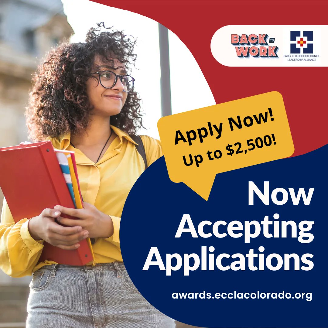 ECCLAColorado's tweet image. Want to learn more about this scholarship opportunity? Visit us at ecclacolorado.org/backtowork/ #BacktoWorkWednesday #college #scholarships #eceCO