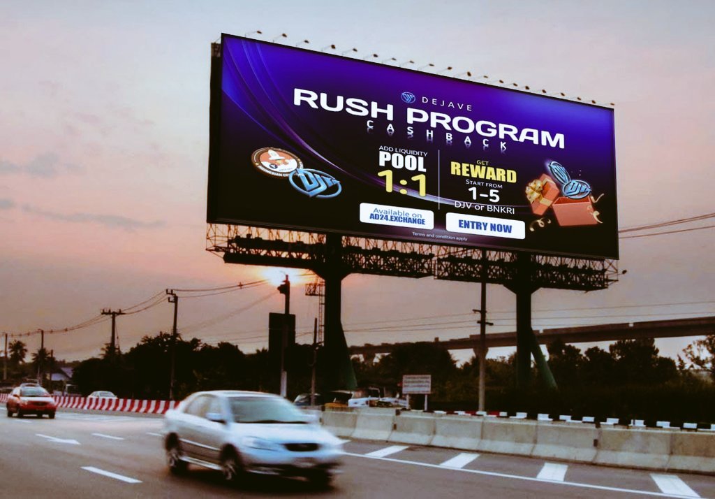 veneziagame's tweet photo. Rush program is liquiditypool event program at ad24swap where participants get rewards of up to 5 $DJV or $BNKRI.
Come on, Hurry up for instant gifts in 7 days.

#dejave #DJV #BNKRI #AD24SWAP

@cctip_com airdrop 10000 BTTNEW 50 #dejave https://t.co/K5FXtc3C9g