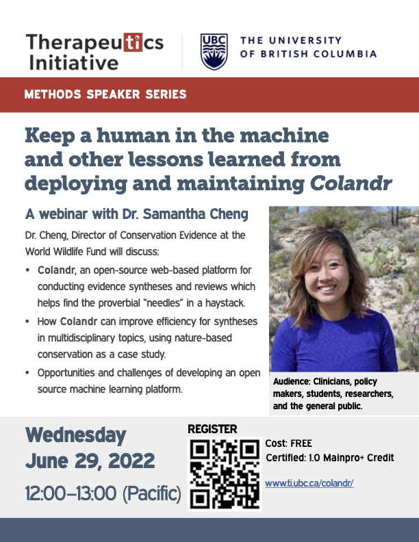 Drug_Evidence's tweet photo. *TOMORROW* at noon Pacific:
Want to learn more about using #Colandr open access, web-based software for evidence reviews?
Don't miss our TI Methods Speaker Series webinar:
⚡️Speaker: Dr. Sam Cheng
⚡️Register: https://t.co/dsyk8FjuwD
#ResearchMethods #EvidenceSynthesis https://t.co/atiY9JOFzP