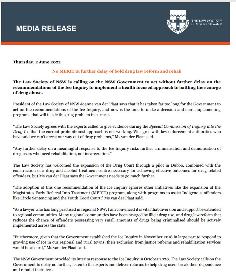 LSNSW_President's tweet photo. Time for bold #drug #lawreform now
No more delays
Listen to the experts
Rehabilitation, not incarceration
#iceinquiry #nswlaw #nswpol @LawSocietyNSW @ALS_NSWACT @Dom_Perrottet @PaulTooleMP @MarkSpeakman @BradHazzard https://t.co/4FDUaC1yJN