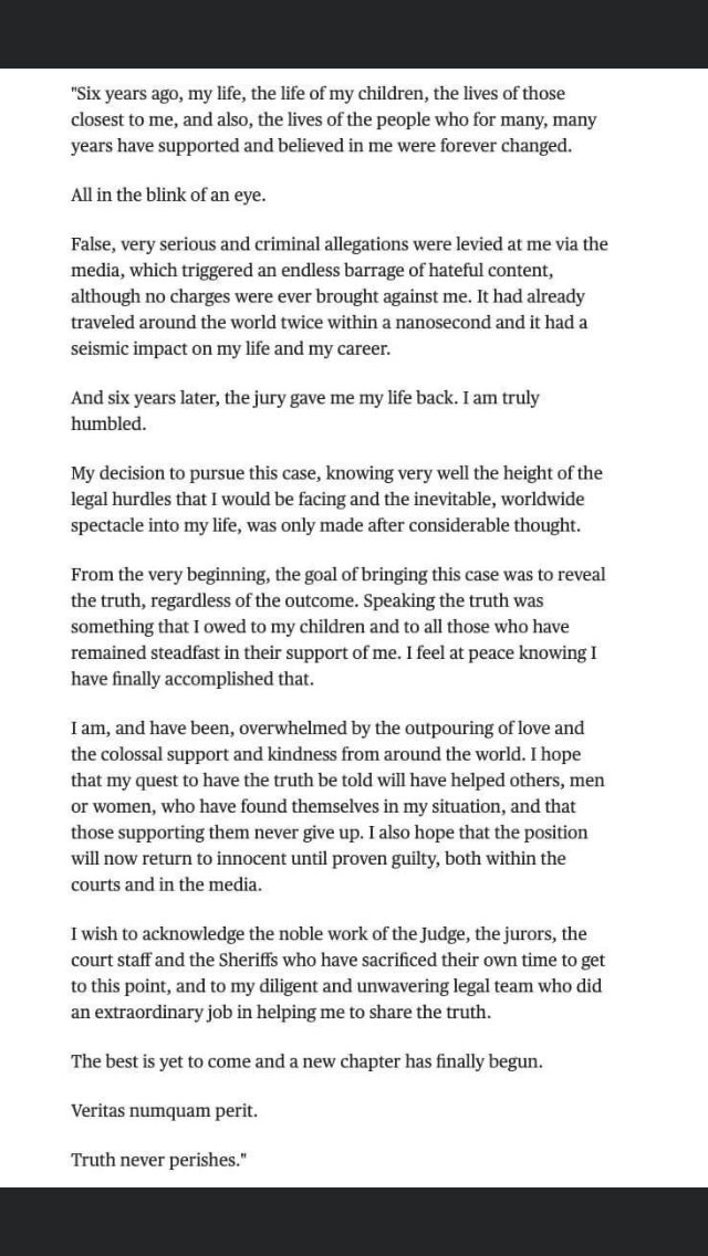 BlancaHL1's tweet photo. #JohnnyDepp statement after the jury’s decision! #johnny found not guilty of any wrongdoing! @realamberheard guilty of #Defamation #lies #perjuries https://t.co/H8dEgsCQ8i