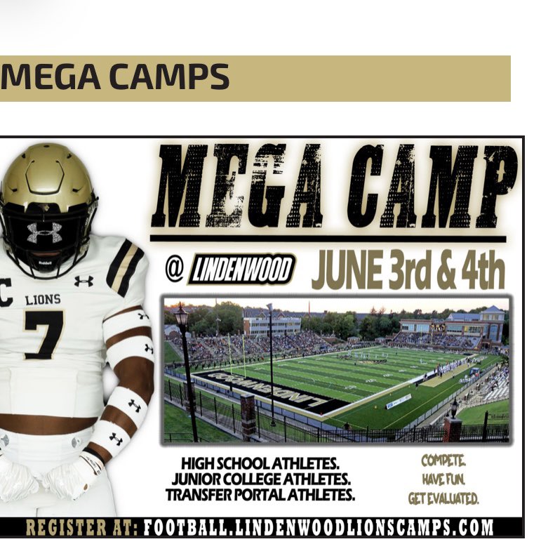 timwellsII1's tweet photo. I will be attending @LindenwoodFB camp session 6 June 4th‼️ https://t.co/9wAc71feRA