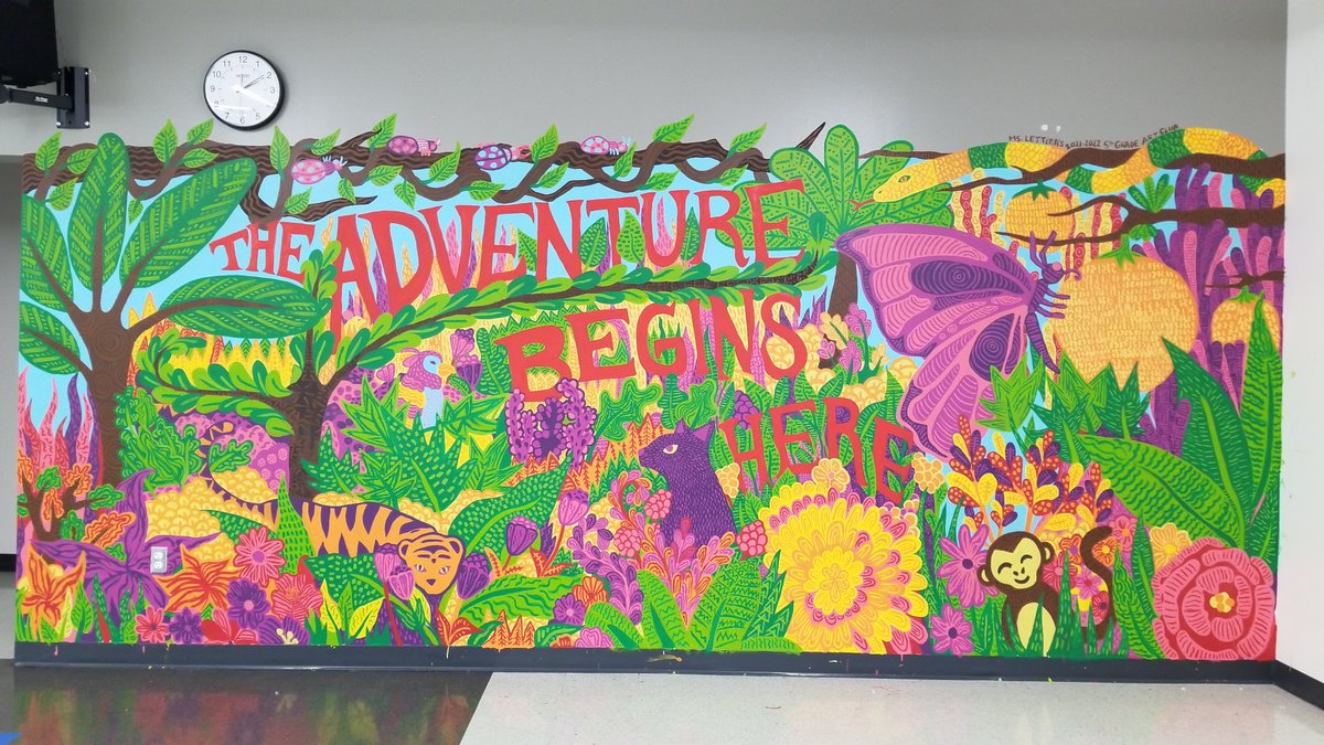 discombobble's tweet photo. Finally finished the mural I worked on with my 5th grade art club @BelmontElement2 ! 
.
.
#art #elementaryart https://t.co/YAuAZSrtNR