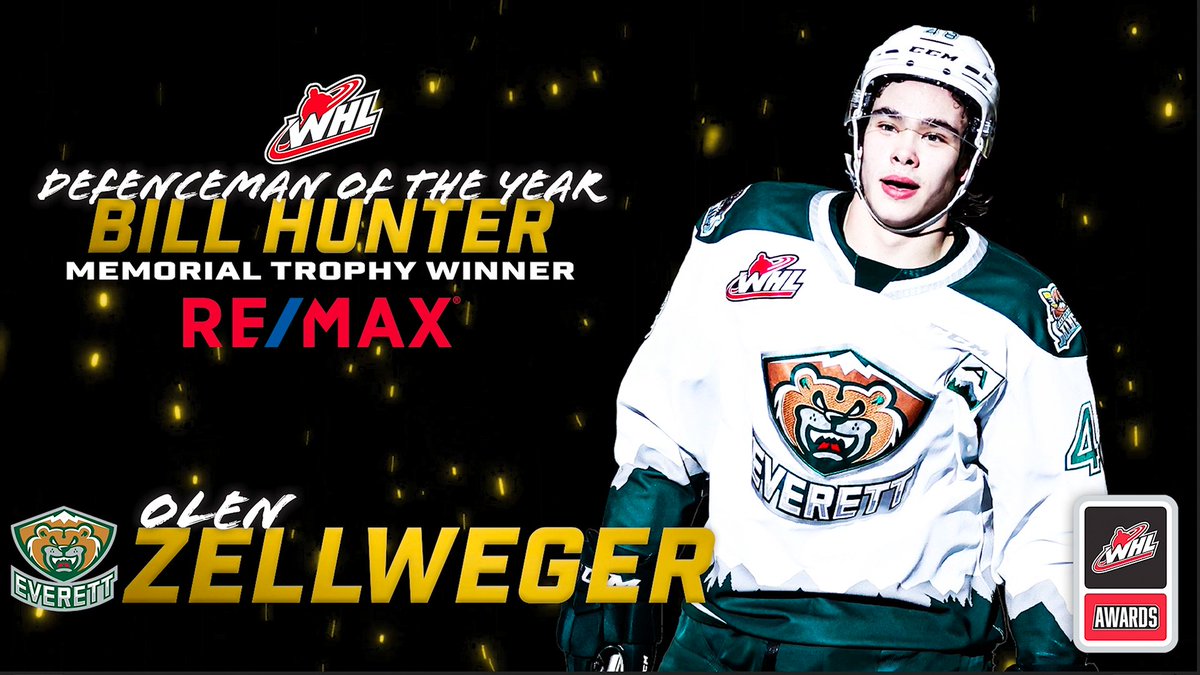 Western Hockey League (@thewhl) on Twitter photo Congratulations to <a href="/WHLsilvertips/">Everett Silvertips</a> defenceman Olen Zellweger, recipient of the Bill Hunter Memorial Trophy as 2021-22 WHL Defenceman of the Year, presented by @REMAXCa.
📰 | bit.ly/3m3AfPN
#WHLAwards | <a href="/AnaheimDucks/">Anaheim Ducks</a> Congratulations to <a href="/WHLsilvertips/">Everett Silvertips</a> defenceman Olen Zellweger, recipient of the Bill Hunter Memorial Trophy as 2021-22 WHL Defenceman of the Year, presented by @REMAXCa.
📰 | bit.ly/3m3AfPN
#WHLAwards | <a href="/AnaheimDucks/">Anaheim Ducks</a>