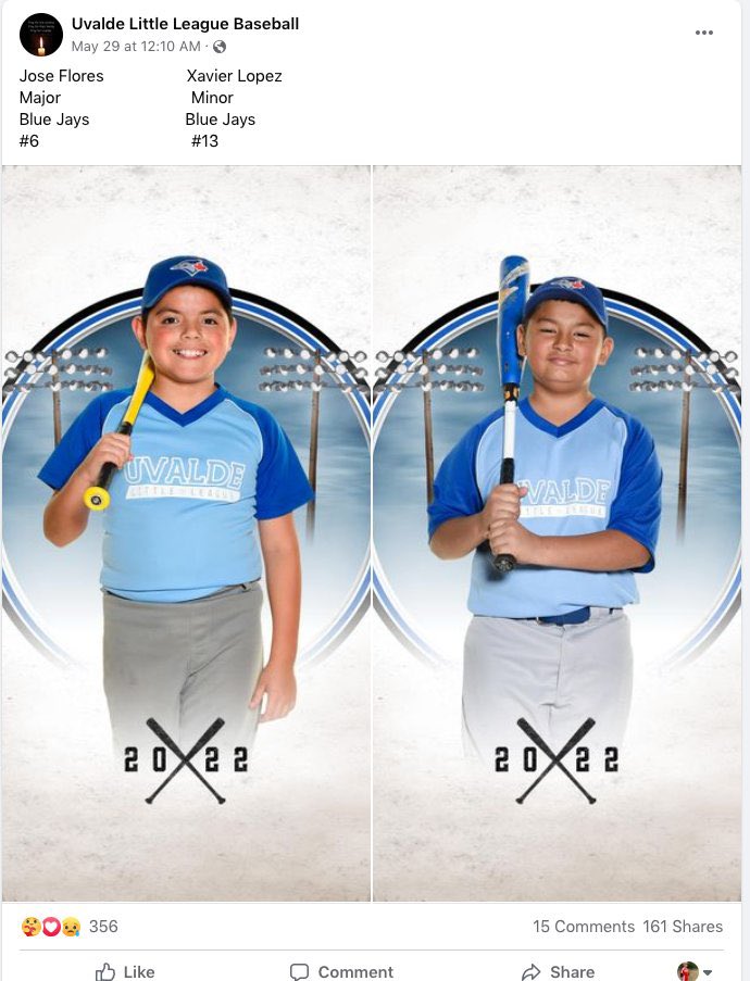Here are the two boys who played for the #BlueJays in Uvalde, Texas. Their names are Jose Flores and Xavier Lopez. 💔