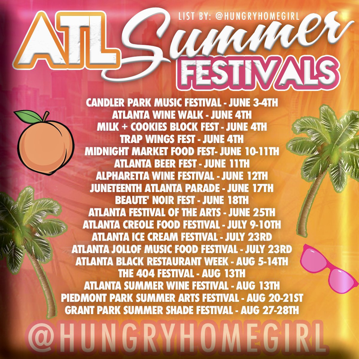 hungryhomegirl's tweet photo. #ATLFestivals What’s happening in ATLANTA this SUMMER!!! ☀️🤪🥂 https://t.co/o6wZfEuie1