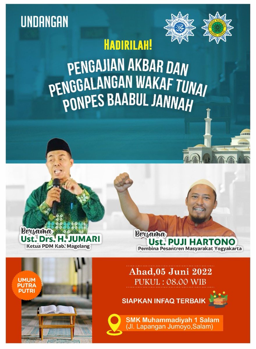 zeegite's tweet photo. Hadirilah..
Pengajian akbar dan Penggalangan Wakaf Tunai PonPes Baabul Jannah #dpib #smkmutusalam #magelang #kulonProgo #drafter #arsitektur #minimalis #splitlevel #muhammadiyah https://t.co/p1vPg79tu3