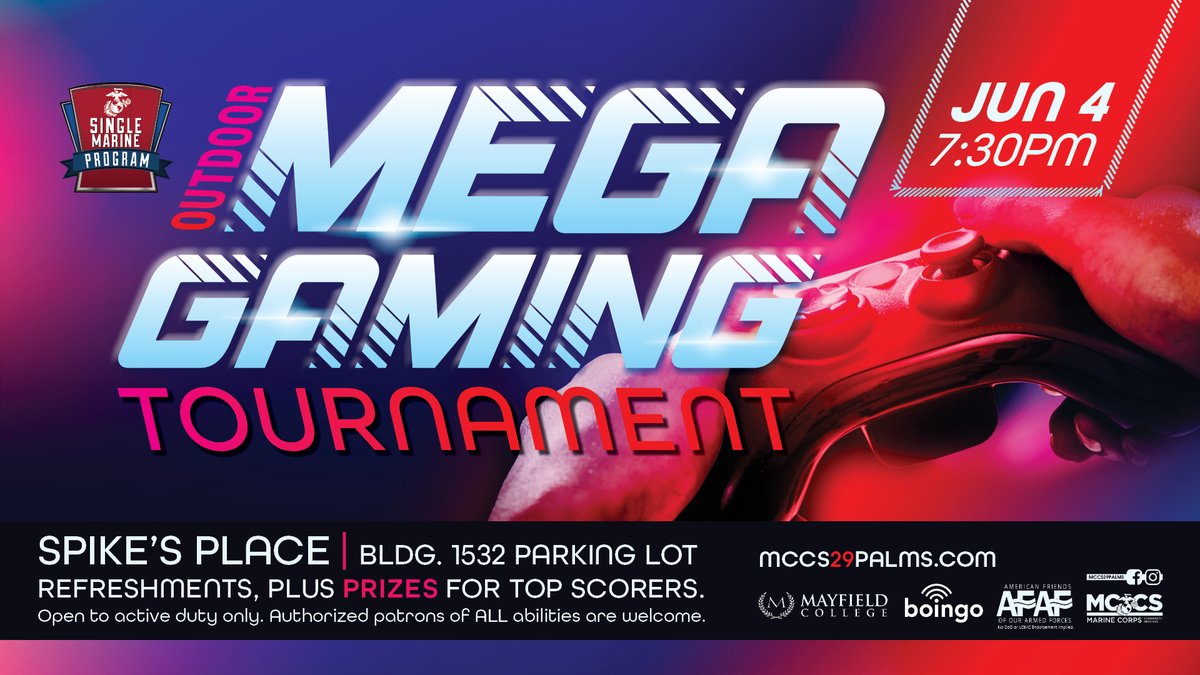 Active duty; you're invited to level up and join us at the Single Marine Program Outdoor Mega Gaming Tournament on Jun 4! ms.spr.ly/6011bTWWZ