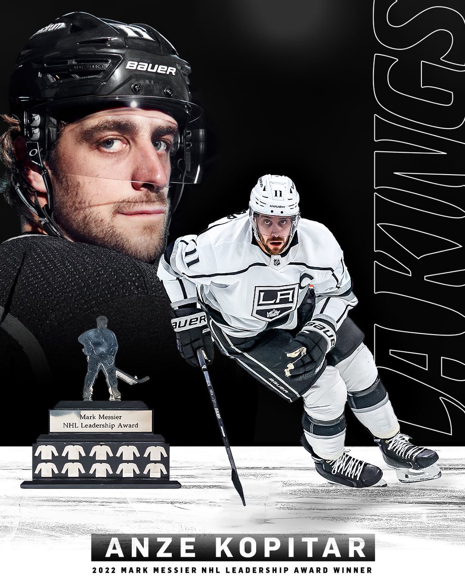 LAKings's tweet photo. That’s our Captain. 💪

@AnzeKopitar is the proud recipient of the 2022 Mark Messier Leadership Award. https://t.co/G8j1YEpEAl