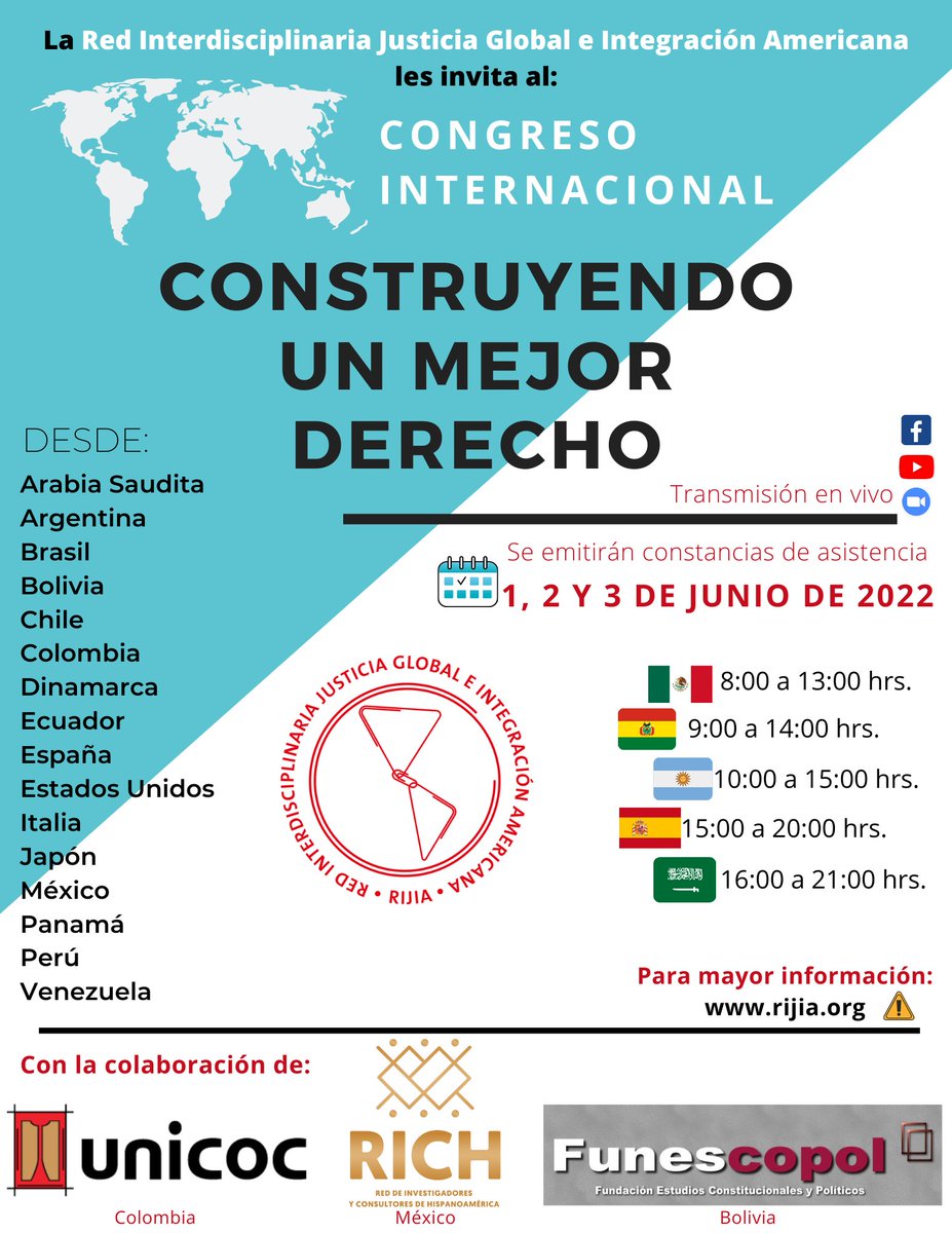 RICH_Red_Mx's tweet photo. El día de mañana continuamos con el segundo día de ponencias en el Congreso Internacional "Construyendo un Mejor Derecho" @rijia_org @Unicoc_oficial #RICH #FUNESCOPOL
💻 https://t.co/dupi92RvtF https://t.co/JZQcjuYTGW