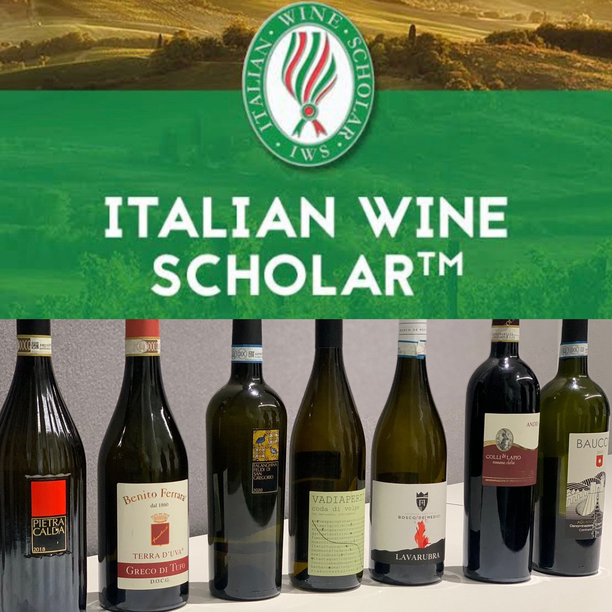 Check out the line up of Campania &amp; Basilicata Wines our Italian Wine Scholar students tasted through on Wednesday. #fianodiavellino #grecoditufo #falanghina #codadivolpe #piedirosso #taurasi #aglianicodelvulture