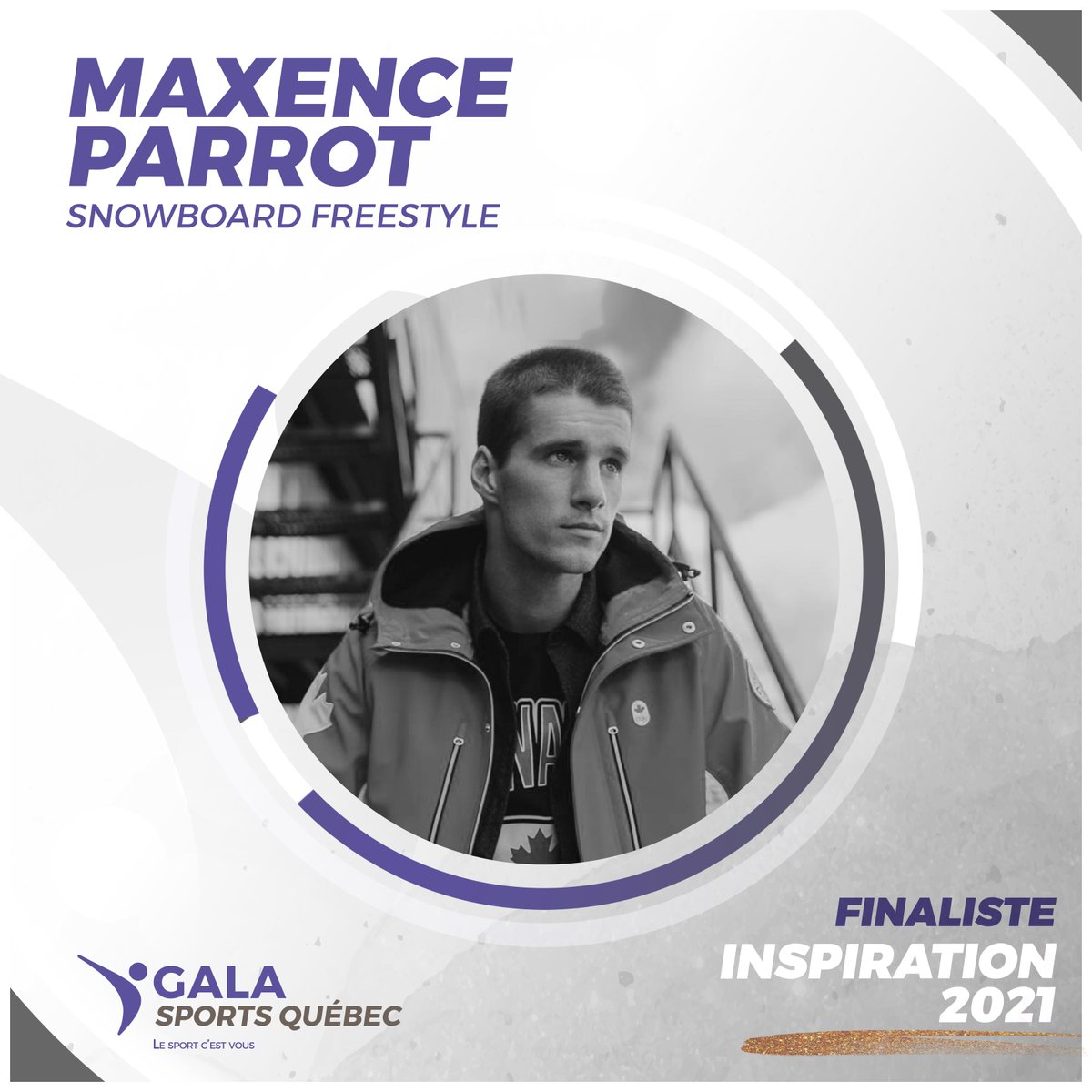 SportsQuebec's tweet photo. [Finalistes du jour - 49e Gala Sports Québec]

Découvrez les 4 finalistes dans la catégorie Inspiration 2021 :
- Gabrielle Boisvert (Nat. artistique)🧜
- Jason Di Tullio (Soccer) ⚽
- Maxence Parrot (Snowboard Freestyle) 🏂
- Christian Renaud (Ski acro.) ⛷

Bonne chance!
#GalaSQ https://t.co/tkVv6E7OeT