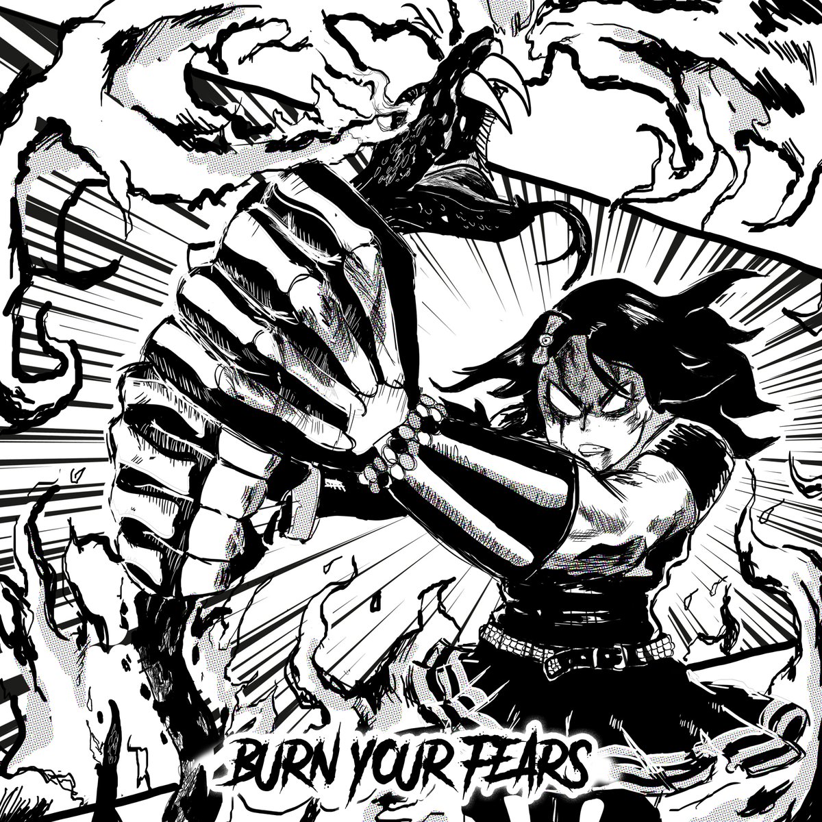 ShoraiKiri's tweet photo. @thegfmband 's CJ English, Happy birthday! Finished this "Burn Your Fears" artwork just in time! #beautycore #TeamGFM #Manga #FanArt #GFM https://t.co/DjKS0BMTBW