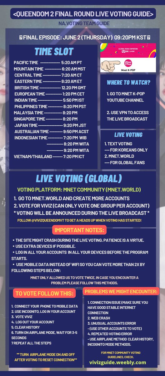 VVZVotingTeam's tweet photo. [FINAL LIVE VOTING GUIDE]

Hi Na.V 🦋

Please take time to read ALL instructions and important notes here.

Share it to other platforms so it can reach more Na.Vs, you can download HD version here: https://t.co/9IzaRX4xAA

Hope many Na.Vs can join on live voting later! See you!! https://t.co/oTfpUiSVeA