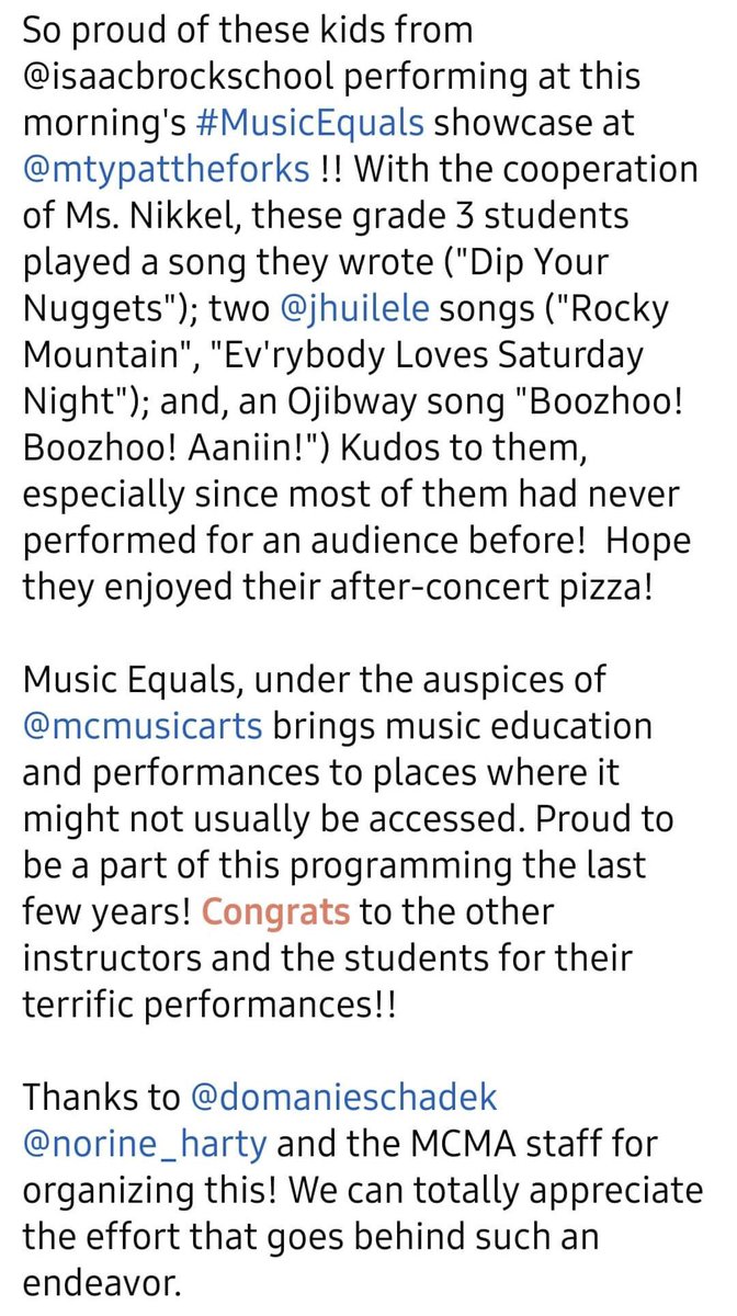 Way to go Isaac Brock students and Ms. Nikkel!! #wsd <a href="/MTYPatTheForks/">MTYP</a> #musicequals