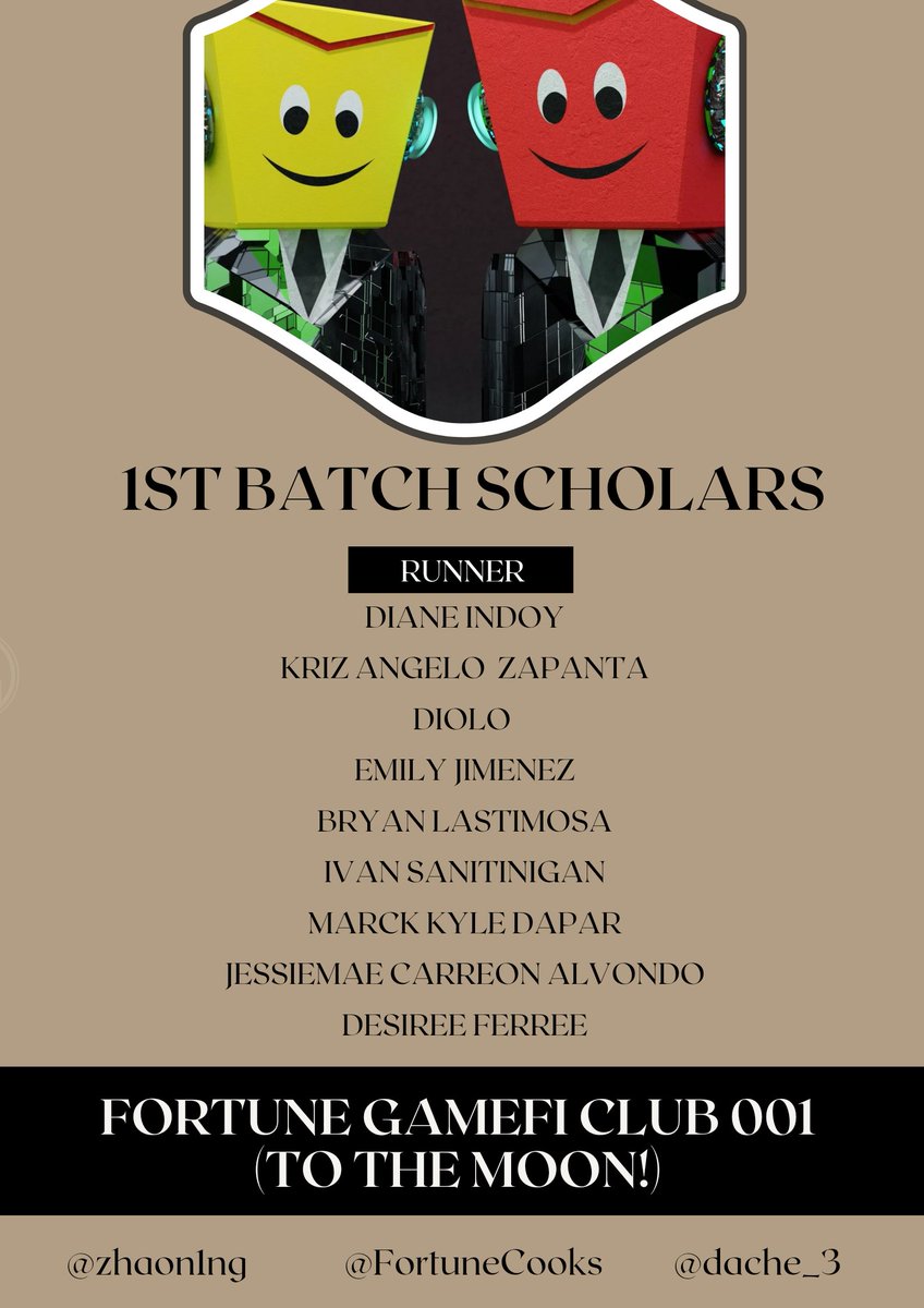 vianz06's tweet photo. Here are the list of our first batch of scholars.  Congratulations!  Lets goo @FortuneCooksHQ !

We are still hiring more scholars, all you need to do is to follow our twitter :@zhaon1ng @dache_3 @FortuneCooksHQ 
Join ourfacebook page:https://t.co/tk74ZfmUJq #STEPN @Stepnofficial https://t.co/6WwxEd2G90