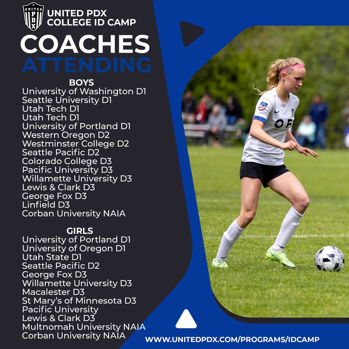 United_PDX's tweet photo. And the list keeps growing! Our College ID Camp is THIS WEEKEND! Open to all players graduating in 2023, 2024 and 2025. You do not have to be a United PDX member to attend. More Info: https://t.co/hDBQCtR0ur #morethanaclub #portlandsclub https://t.co/e8UbDzUPLV