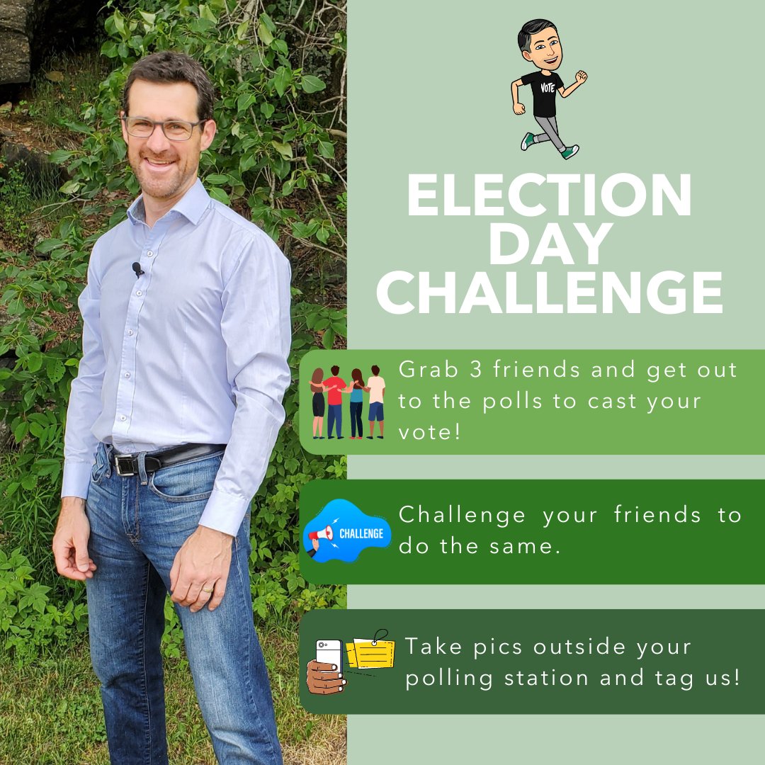 Election Day Challenge

✅Grab 3 friends and get out to the polls to cast your vote!
✅Challenge your friends to do the same. 
✅Take pics outside your polling station and tag us!

gpo.ca/pledge-to-vote/

#VoteGreen #OnPoli #OntarioGreens #elxn43
