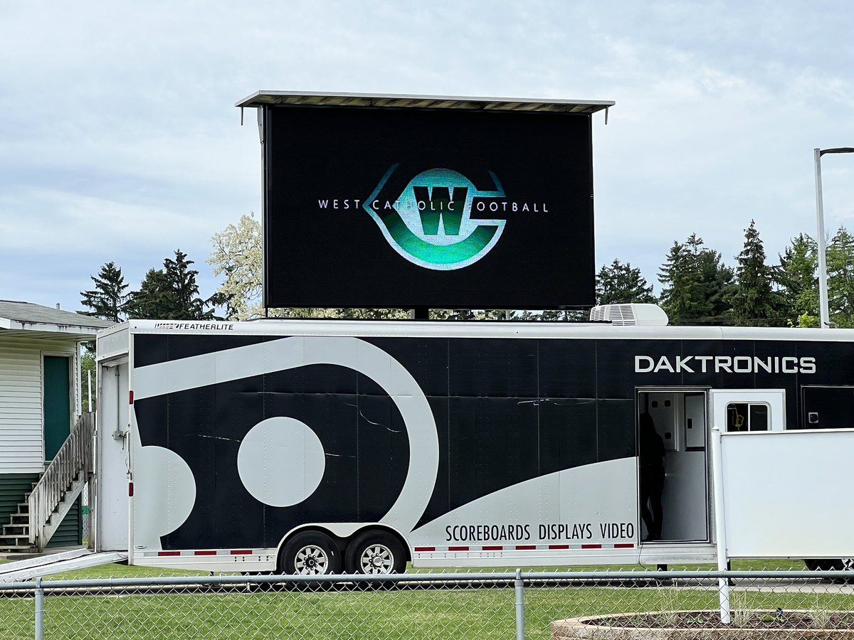 DakMaloney's tweet photo. @wcatholicsports @GRWCFootball @GRWestCatholic Coming Soon!! @Daktronics video on the West Side! #dakschools #okconference #IncreaseYourFanExperience https://t.co/DDJqlE2ItJ