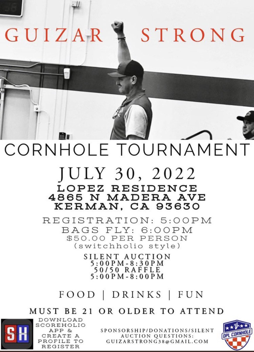 Calling all Cornhole champions 🌽

Come on out to Kerman to support #guizarstrong and participate in the best Cornhole tournament of the year for a GREAT cause!

The fun starts at 5PM on 7/30 

To sponsor, DM me!!

<a href="/Edubbbbbbb/">E_Dubbb</a>
<a href="/KermanAthletics/">Kerman Athletics</a>