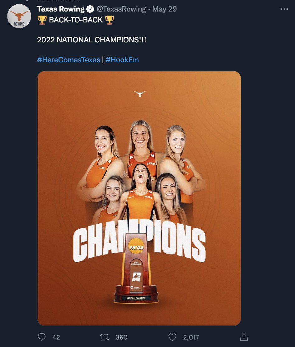 Texas Men's Golf wins the NCAA Championship, which gives the Longhorns their 4th this year, tying a school record. Texas has also, per reports, done enough to win their 2nd straight Director's Cup, following a 25-year Stanford reign. 🏌️‍♂️🎾🚣‍♀️🏃‍♂️