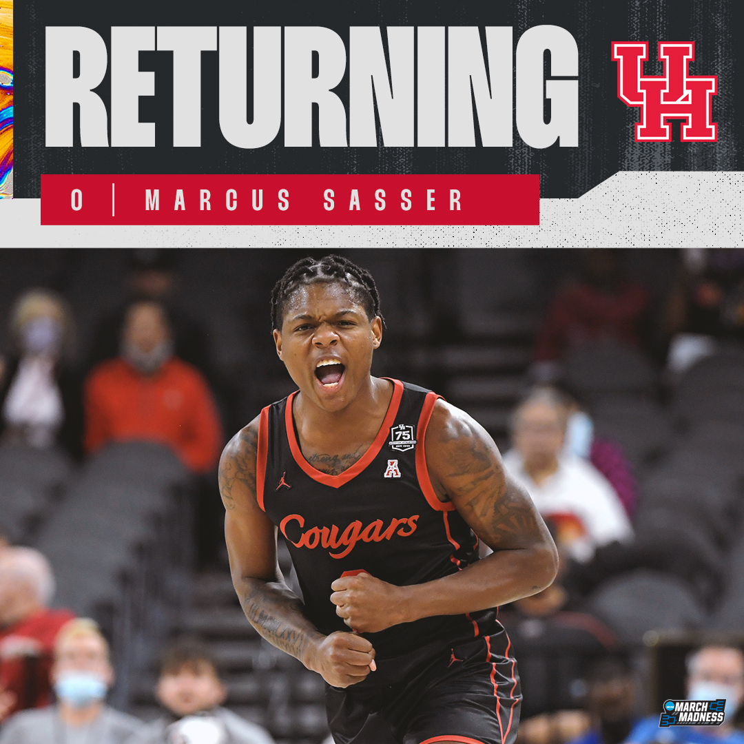 MarchMadnessMBB's tweet photo. Welcome back, Marcus Sasser 💪

Houston's star guard announced he will return to the Cougars! 👏 https://t.co/q0WmFcFw2B