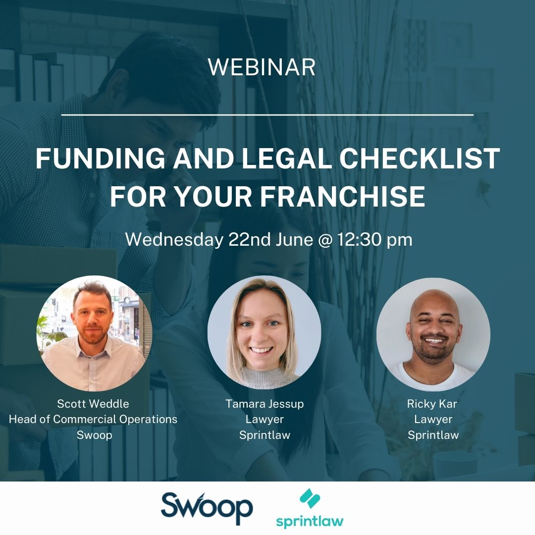 💸 Join us for our upcoming webinar on June 22nd with Sprintlaw on Funding and Legal checklist for your Franchise. 
Register free here 👉 bit.ly/3wVIO4e  

#funding #franchise #australiabusiness <a href="/sprintlaw/">Sprintlaw</a>