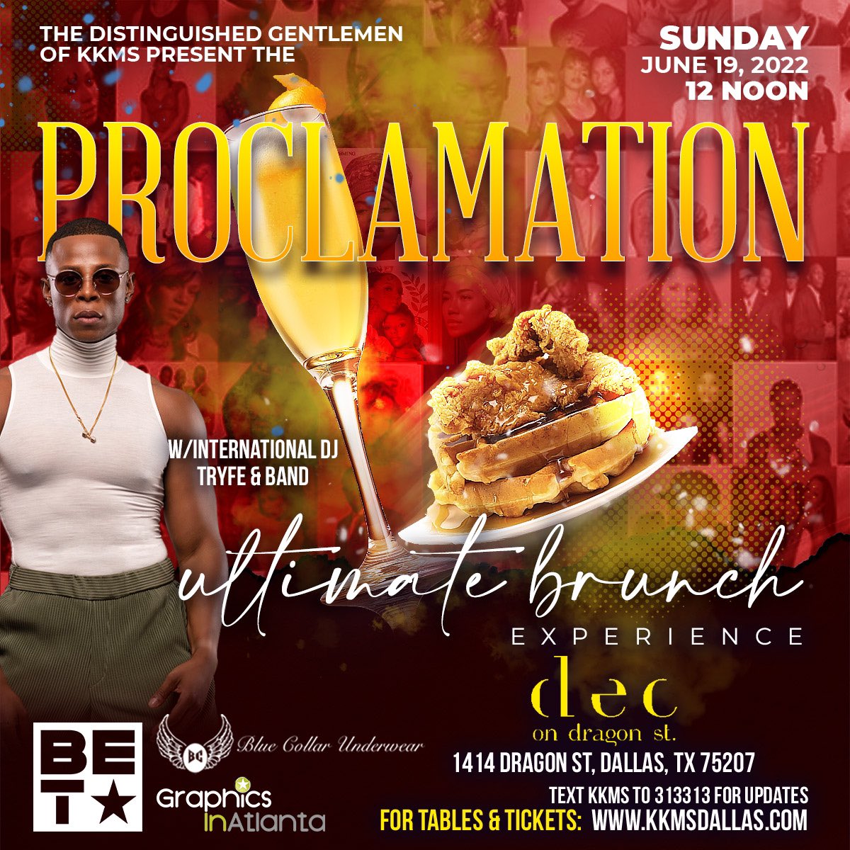 Join the Distinguished Gentlemen of @kkms2k for the PROCLAMATION  Ultimate R & B BRUNCH Experience w/ international DJ @mrtryfe‼️ 
🎫 Reserve Your Tickets & Tables NOW kkmsdallas.com 

#KKMS #TheDistinguishedGents #dallastexas #sundaybrunch #juneteenth2022 #brunchdallas