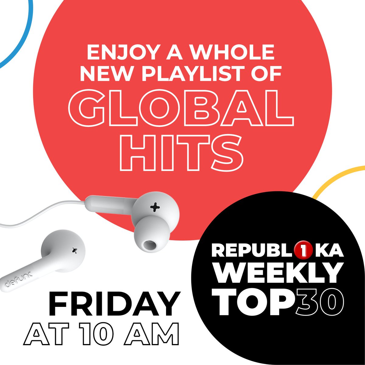 republika875's tweet photo. Listen in tomorrow at 10AM for REPUBLIKA Weekly Top 30. We can't wait to play you the hottest tracks on the global charts this week. Stay tuned! ✨ #REPUBLIKAFM1 #WT30 https://t.co/0BZjfTtHf0