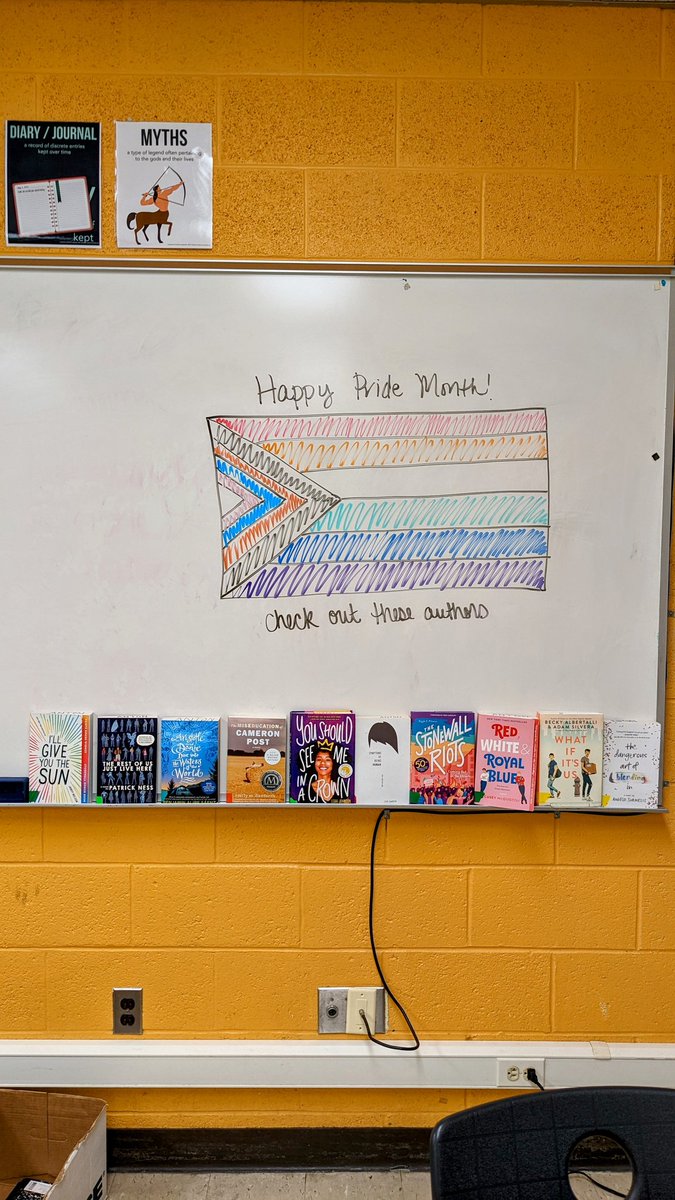 Forgive me for zooming out so much but I couldn't NOT get all the books in the picture!

And why doesn't Expo Markers make a yellow!? #Pride2022