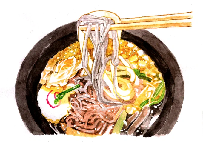 ここ2年くらいの間に麺の描き方が一番変わったかもしれん 