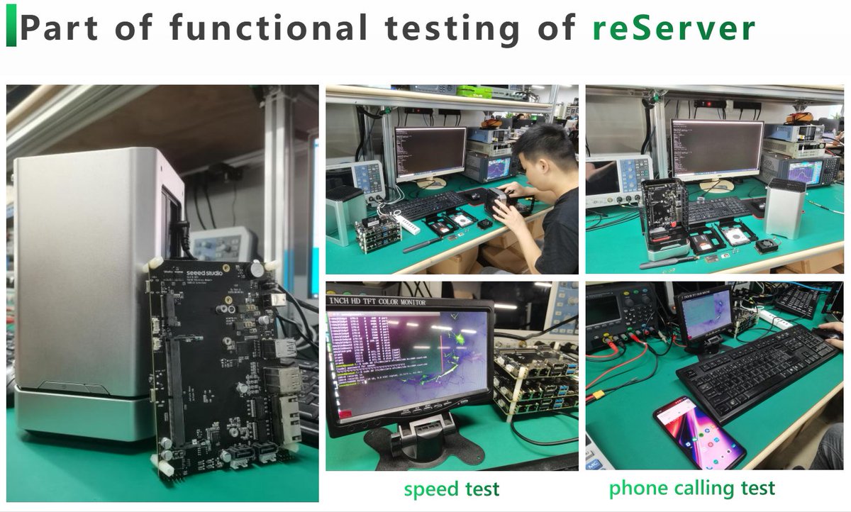seeedstudio's tweet photo. 📸#Openmanufacturing Part of 𝒇𝒖𝒏𝒄𝒕𝒊𝒐𝒏𝒂𝒍 𝒕𝒆𝒔𝒕𝒊𝒏𝒈 of our #reServer for @NVIDIAEmbedded #Jetson Xavier NX, which allows 2 SATA 2.5/3.5 inches SSD installed and M.2 B KEY for 5G.
P4⃣ for 500GB SATA SSD speed test
P5⃣ for phone calling test.
Passed! 💯 https://t.co/Cqs5f5V1ro