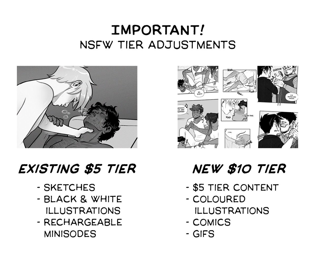 bilvyy's tweet photo. NEW PATREON TIER!
I’ve split my NSFW content into two tiers, to better manage my time AND bring you more content!
There’s still plenty to enjoy for $5, but you can switch over to the new tier for comics and gifs!
https://t.co/Dm0Jd1mOnV https://t.co/KhiX7zPE59