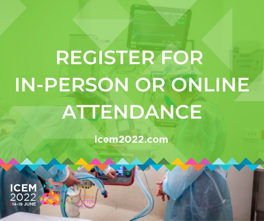 Register for the world leading conference on EM 

#ICEM22 offers a diverse world leading program. Hear from experts across the globe on how EM care is demonstrating success &amp; where we need to provide more support in research, education, training, advocacy.
icem2022.com