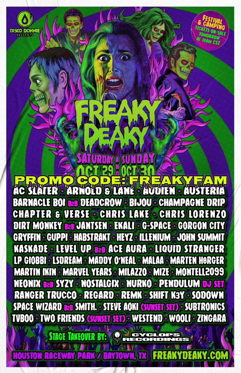 WickedOaksFam's tweet photo. 🎃 FREAKY DEAKY GIVEAWAY 🎃

WIN a FREE 2-DAY TICKET 😱

To win, you MUST:
💚 RT
💜 LIKE
💚 Follow @FreakyDeakyFam

🏆 Your winner will be randomly drawn &amp; announced on 6/15 💯

Use promo code “FREAKYFAM” for a discount on your tickets 😘

🎟 discount: 👉https://t.co/rdX7mGZGyu https://t.co/bsNvOq4FAh