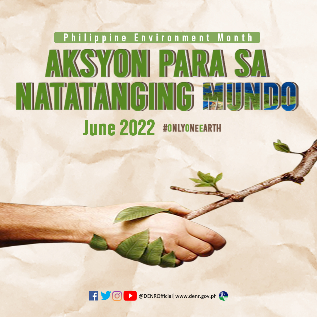 DENROfficial's tweet photo. JUNE is #EnvironmentMonthPH!
Aksyon Para sa Natatanging Mundo #OnlyOneEarth is the campaign for World Environment Day 22. It calls for collective, transformative action on a global scale to celebrate, protect and restore our planet. We only have one earth, let's take care of it. https://t.co/4ZD8HpEAaH