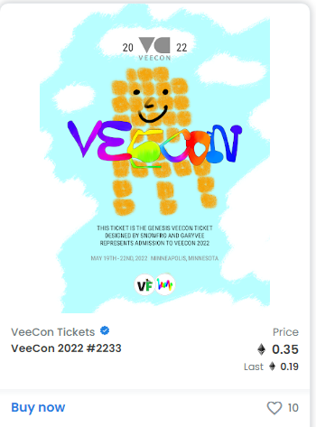 DeTix_DAO's tweet photo. @garyvee created this NFT ticket👇for VeeCon 2022 conference guests 

What will you create using DeTix ticketing platform for your 
        ▶️conference 
        ▶️concert 
        ▶️exhibition
        ▶️sports event
        ▶️[fill in the blank] 

#NFTCommunity #NFTartists #NFTs https://t.co/zE13NwQ2hq