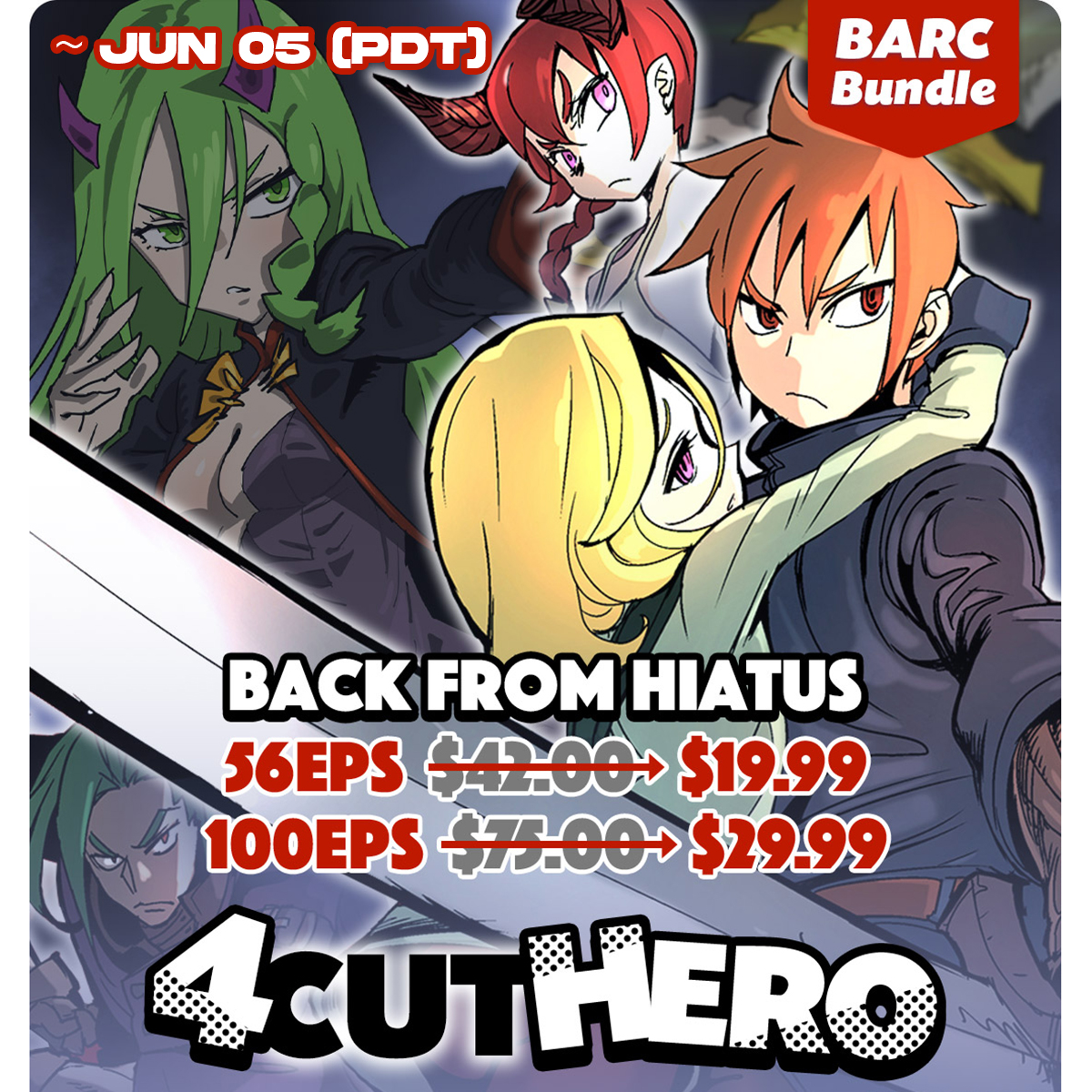 LezhinComics_US's tweet photo. BACK FROM HIATUS!
⚔️ <4 Cut Hero> ⚔️
👉 https://t.co/ZdfQwxIdUn

We serve 2 BARC Bundles 4 U!
☝️ : $42.00 -> $1️⃣ 9️⃣.4️⃣9️⃣ for 5️⃣6️⃣Eps (52% OFF)
✌️: $75.00 -> $2️⃣9️⃣.9️⃣9️⃣ for 1️⃣0️⃣0️⃣Eps (60% OFF)
⏰ Limited Time : ~ JUN 0️⃣5️⃣ (PDT)

#BARCBundle #OnlyonLezhin https://t.co/tTdZkPbaeg