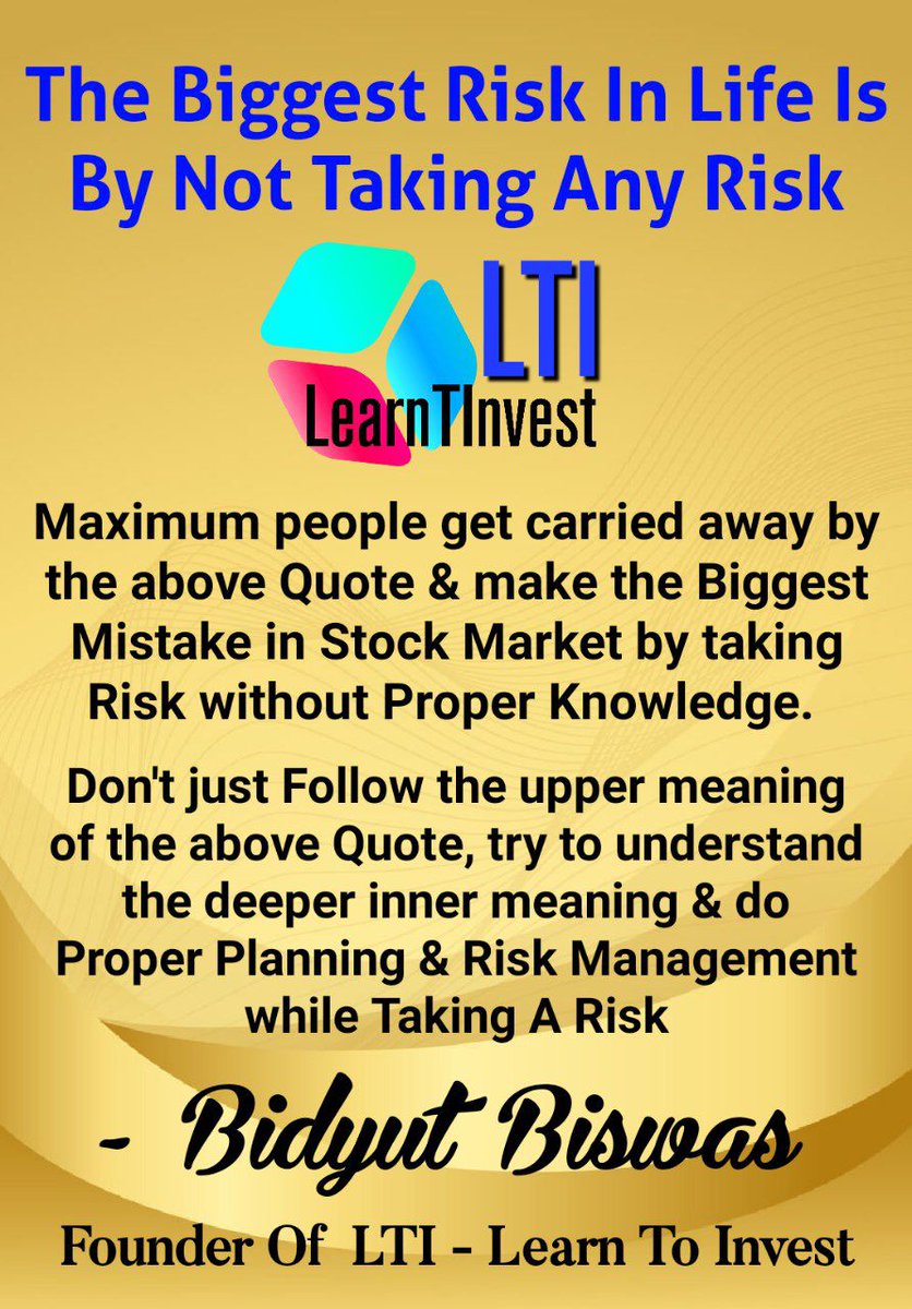 LEARNTINVEST's tweet photo. Few of the Beautiful Quotes To Remember before you Start Trading In Stock Market 
@BidyutBiswasLTI

#StockMarket #StockMarketindia #OptionsTrading #Options #Nifty #NiftyBank #daytrading #profit #risk #sharemarket #LearnToInvest #LearnTinvest #Investment #investing #money https://t.co/LtbcAZFDP7